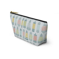 Stamped Leaves Accessory Pouch w T-bottom in Aqua